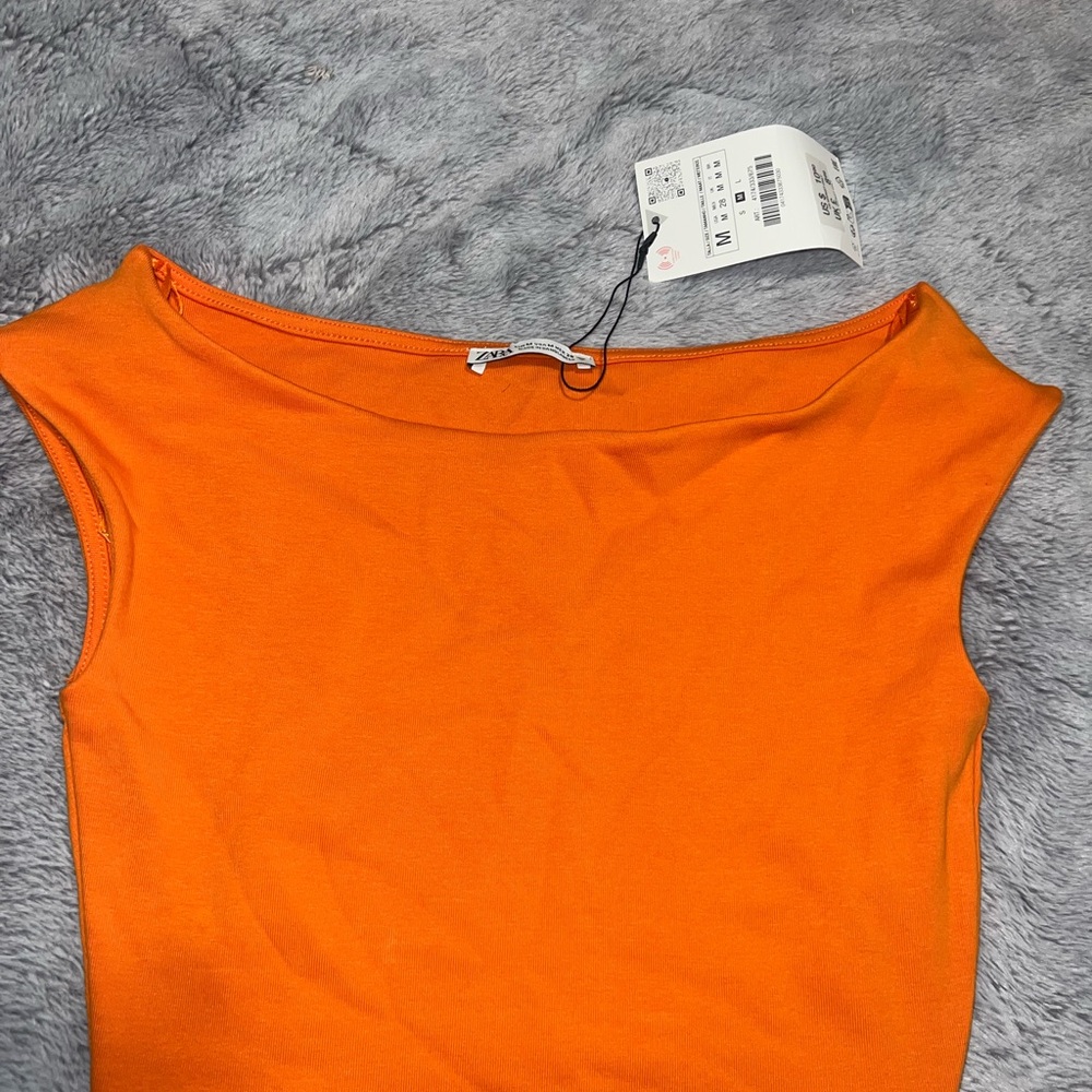 Orange Sleeveless Tank Top with Wide Neckline